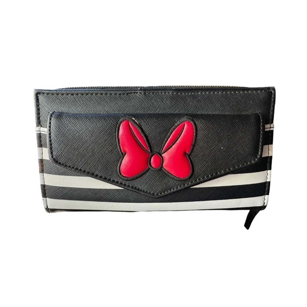 Disney Parks Minnie Mouse Wallet Clutch Black White Red Bow